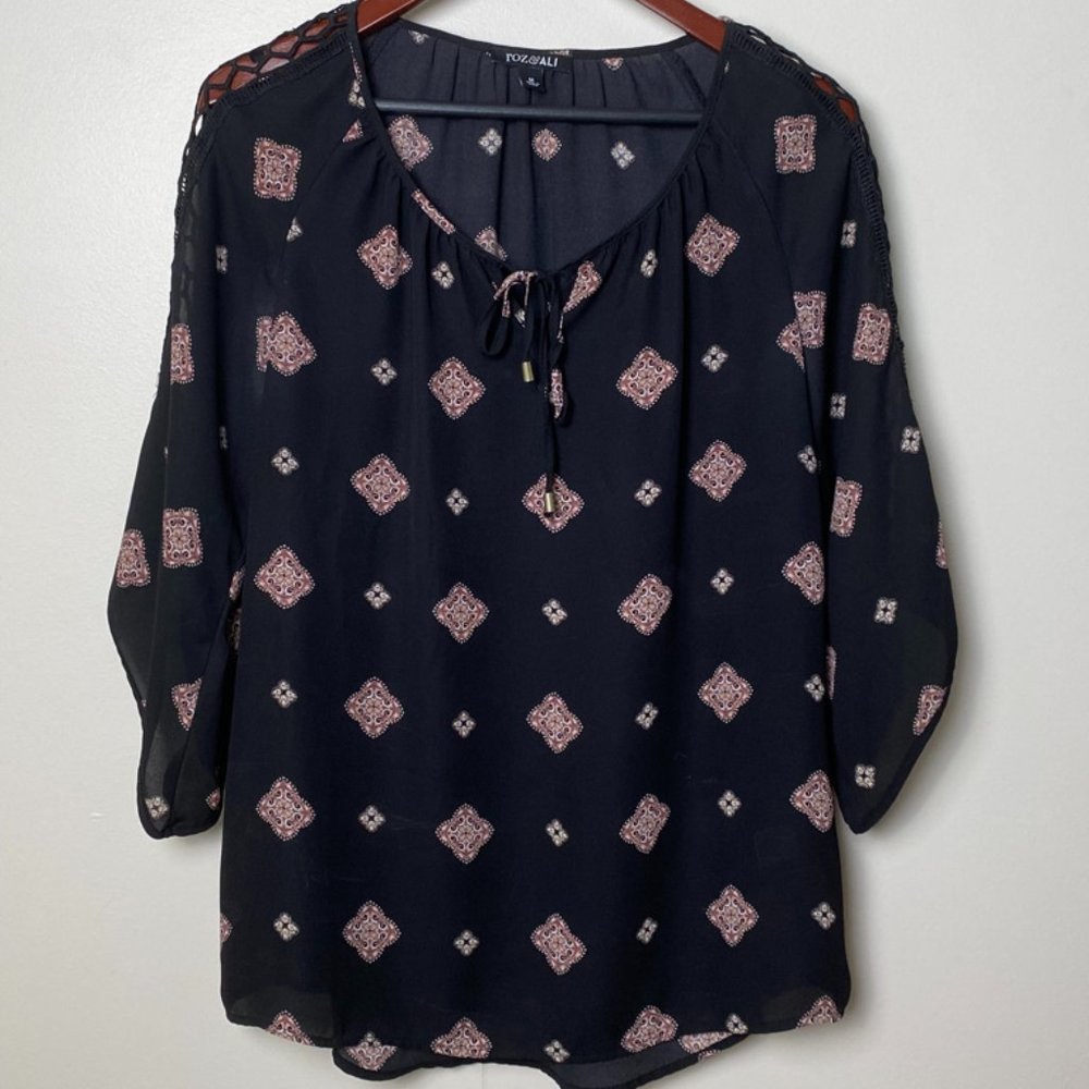 Roz & Ali tunic blouse 3/4 sleeve size M